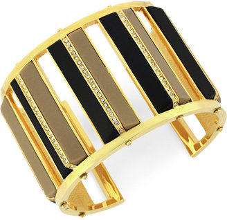 Vince Camuto Gold-Tone Black and Brown Crystal Cutout Cuff Bracelet