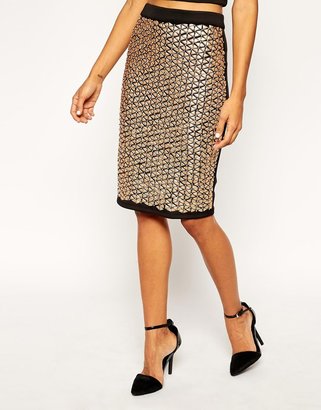 ASOS co-ord Pencil Skirt in Scuba with Gold Embellishment