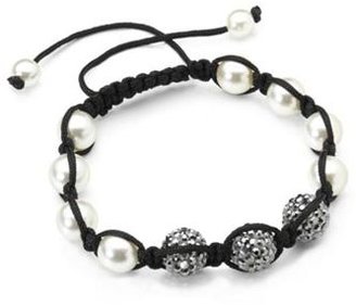 Shamballa Swesky style pearl & black cz crystal bracelet