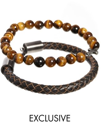 Simon Carter Leather And Semi Precious Bracelet Pack Exclusive To Asos - Brown