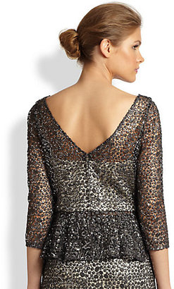 Kay Unger Sequined Lace Peplum Top