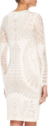 Jean Paul Gaultier Long-Sleeve Cutout Sheath Dress, Off-White