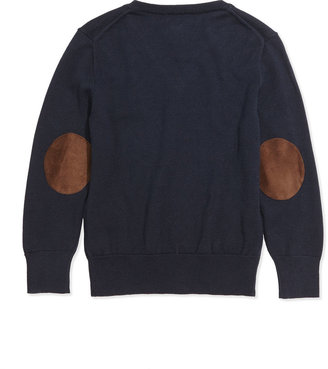 Ralph Lauren Childrenswear Suede-Patch Cotton Sweater, Hunter Navy, Sizes 4-7