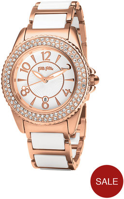 Folli Follie Glow Stone Set Rose Gold Plated Stainless Steel And White Ceramic Ladies Watch
