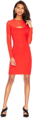 French Connection Long-Sleeve Mesh-Paneled Cutout Dress