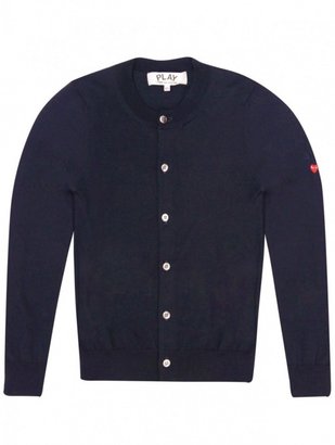 Comme des Garcons PLAY Womens Small Red Heart Cardigan Navy