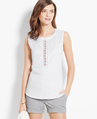 Ann Taylor Tall Embellished Cotton Sateen Shell