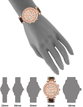 Michael Kors Parker Pavé Rose Goldtone Stainless Steel & Tortoise-Print Acetate Chronograph Bracelet Watch
