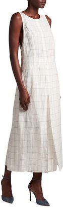 Giorgio Armani Windowpane Check Sleeveless Linen Midi Dress