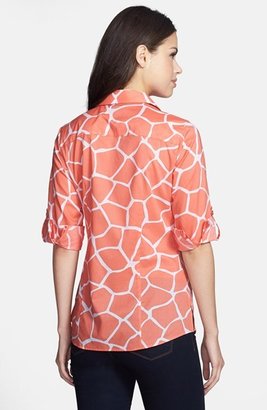 Foxcroft Giraffe Print Roll Sleeve Fitted Shirt