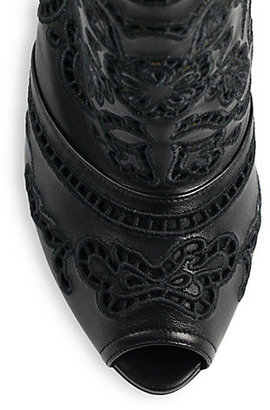 Dolce & Gabbana Leather Lasercut Peep-Toe Booties
