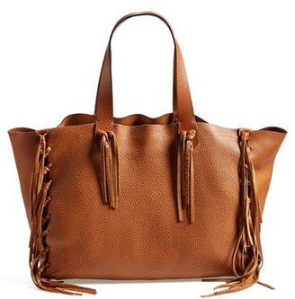 Valentino 'Crockee' Fringed Leather Tote - Brown