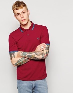 Fred Perry Polo Shirt With Twin Tip Slim Fit - red