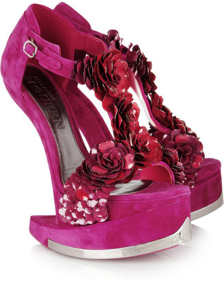 Alexander McQueen Enameled flower suede platform sandals
