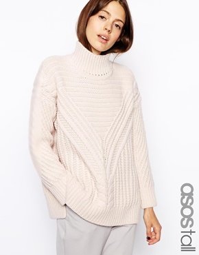ASOS Tall TALL Cable Jumper With High Neck - cream