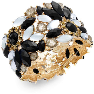 Style&Co. Gold-Tone Jet Stone and Crystal Flower Bangle Bracelet