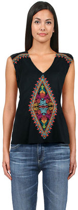 Plenty by Tracy Reese Embroidered V-Neck Top in Black