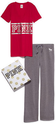Victoria's Secret PINK NEW!V-neck Tee & Boyfriend Pant Gift Set