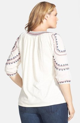 Lucky Brand Embroidered Stripe Jersey Tee (Plus Size)