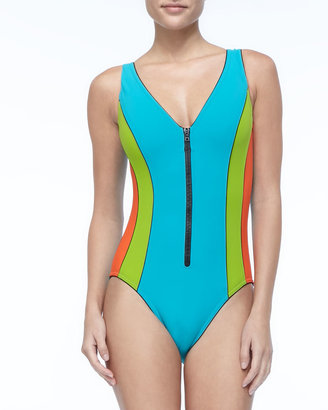 Karla Colletto Tricolor Front-Zip One-Piece
