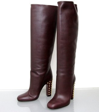 Gucci $1450 New Authentic JACQUELYNE Studded Tall Boots SHOES Bordeaux 297199