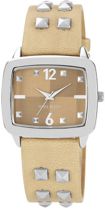Nine West Watch, Women's Studded Natural Strap 32x37mm NW-1471BNCM