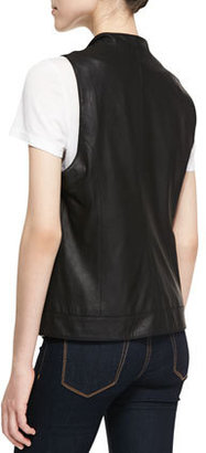 Neiman Marcus Cusp by Soft Leather Open-Front Vest, Black
