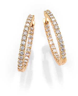 Roberto Coin Diamond & 18K Rose Gold Hoop Earrings/0.8"