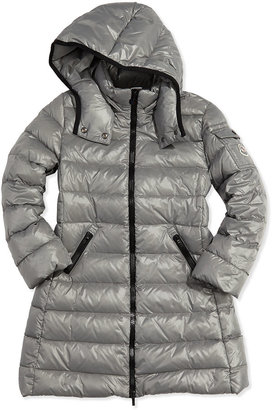 Moncler Moka Long Quilted Puffer Coat, Silver, Sizes 8-14