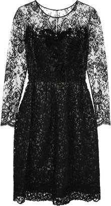 Oscar de la Renta Bead-embellished cotton-lace dress