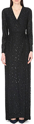 Diane von Furstenberg Elle embellished cheetah-lace wrap gown