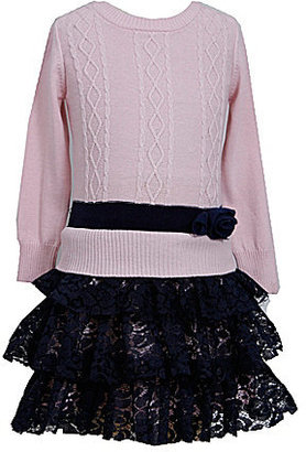 Bonnie Jean 7-16 Sweater-Knit Bodice Tiered-Lace-Skirted Dress