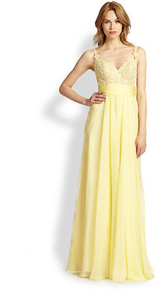 La Femme Sleeveless Embroidered Organza Gown