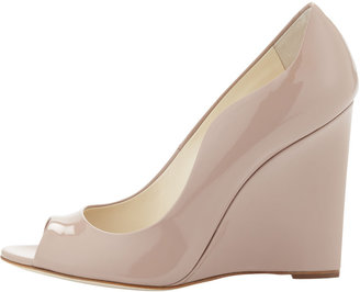 Brian Atwood Scalloped Patent Peep-Toe Wedge