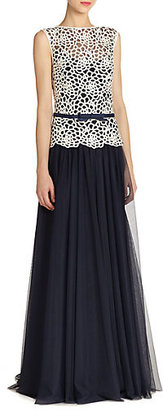 Tadashi Shoji Belted Guipure Lace & Tulle Ball Gown