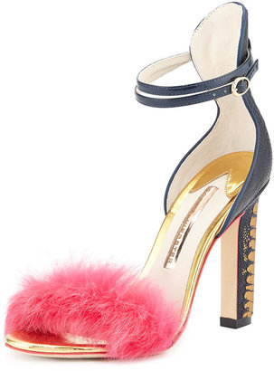 Webster Sophia Nicole Ostrich & Rabbit Fur Sandal, Hot Pink