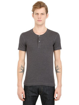 Dolce & Gabbana Mini Rib Cotton Jersey Henley T-Shirt