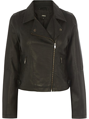 Oasis Hannah Faux Leather Biker Jacket, Black