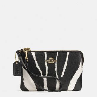 Coach Small L-Zip Wristlet In Zebra Embossed Leather