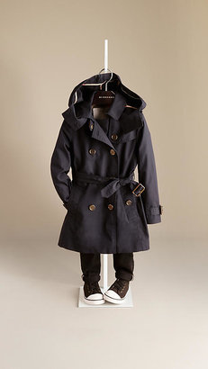Burberry Cotton Twill Detachable Hood Trench Coat