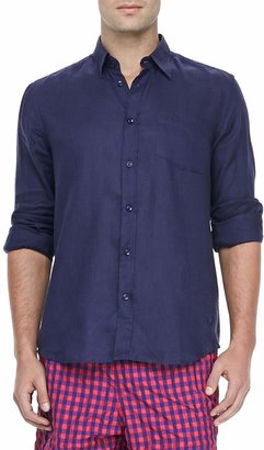 Vilebrequin Linen Long-Sleeve Shirt, Navy