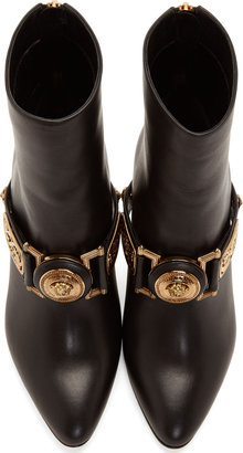Versace Black Calfskin Gold Medusa Medallion Stiletto Boots