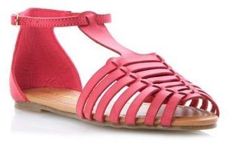 Head Over Heels by Dune Fuschia multi strap t-bar flat sandal