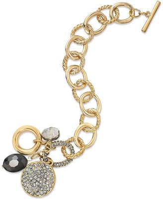 INC International Concepts Gold-Tone Black Crystal Pave Charm Toggle Bracelet