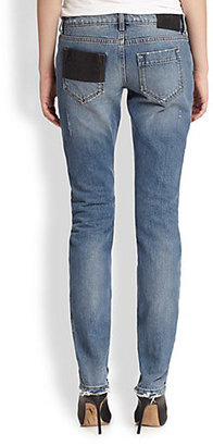 McQ Leather-Patched Skinny Jeans