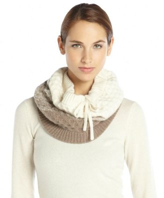 Wyatt ivory and brown ombre cashmere knit snood scarf