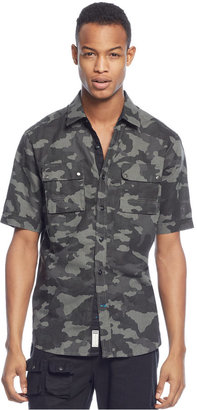 Sean John Big & Tall Flight Camouflage Linen-Blend Shirt