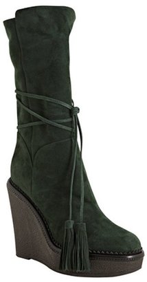 Yves Saint Laurent 2263 Yves Saint Laurent green suede 'Yda 90' wedge boots