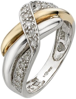 Love DIAMOND 9 Carat Gold 2-Colour 13pt Diamond-Set Crossover Ring