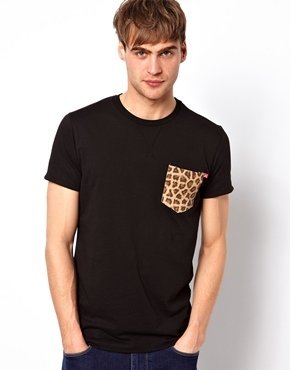 Criminal Damage T-Shirt With Leopard Print Pocket - Black